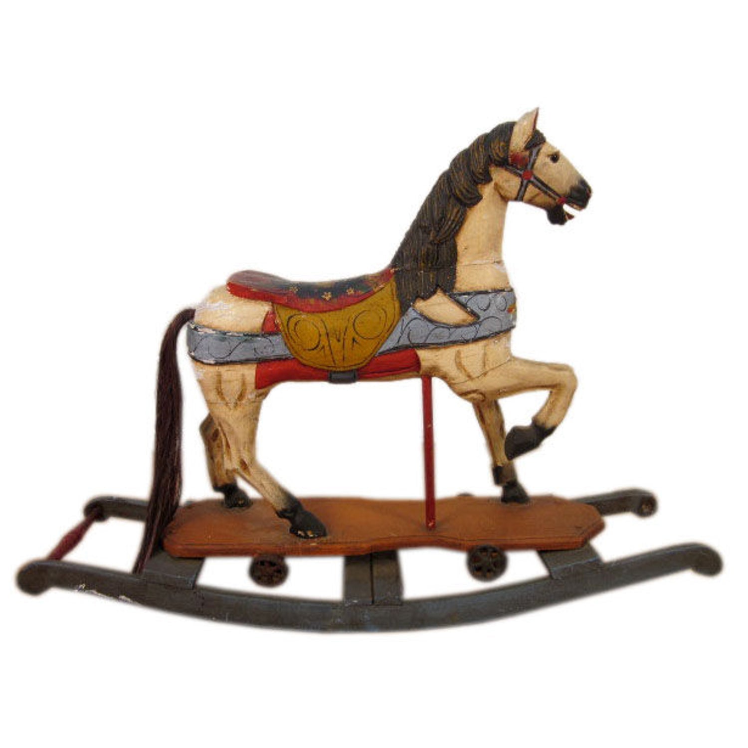 Vintage Huge German Folk Art Wood Sculpture Rocking Horse Erzgebirge Reiterlein
