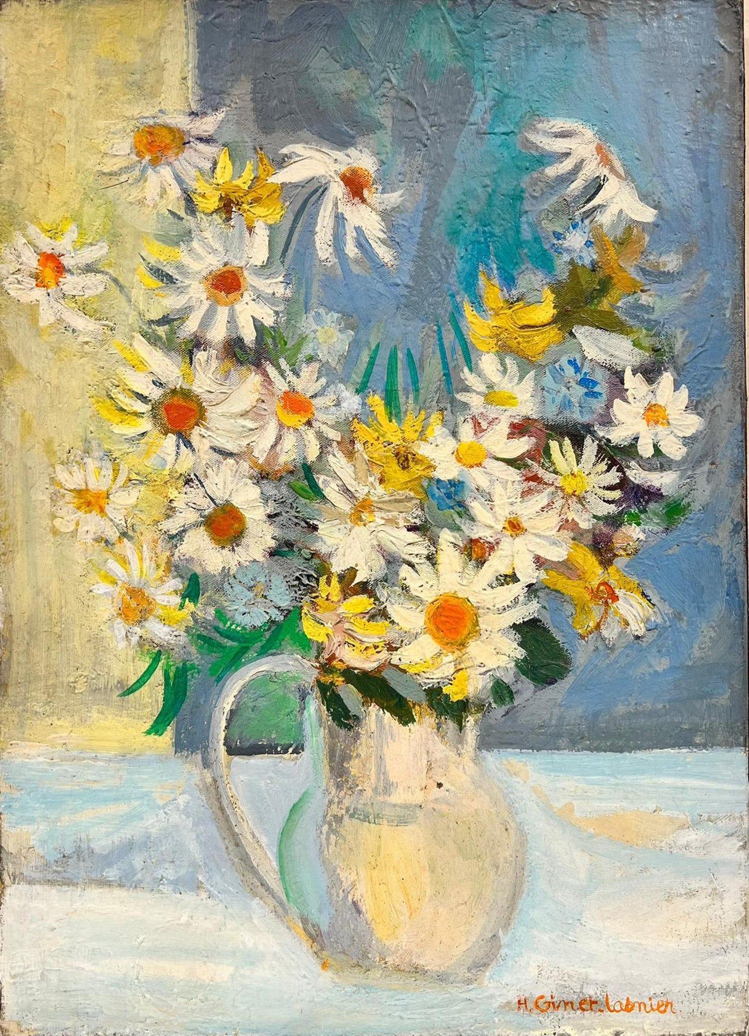 Charles Levier Modernist Artist Vase of Flowers in Bloom Window Paris Modernism