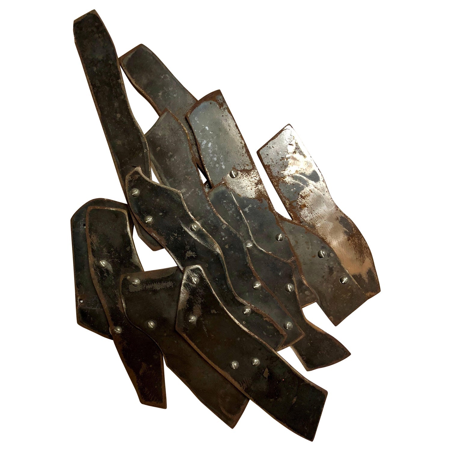 Abstract Expressionist Patinated Metal Assemblage Sculpture Steel, Nuts, Bolts