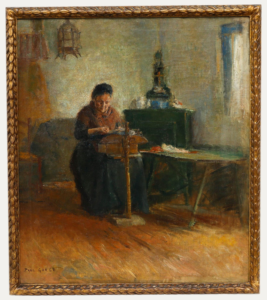 Israeli Judaica Old Jewish Woman Sewing Expressionist Oil Painting