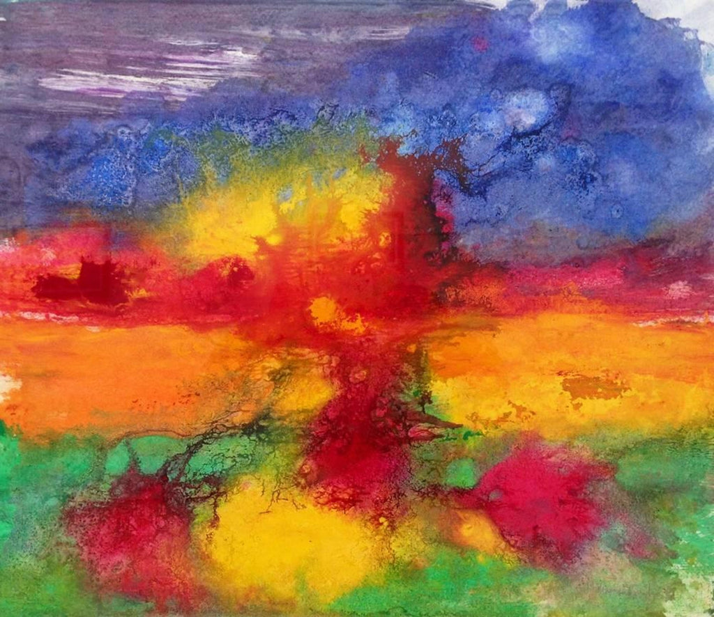 Abstract Expressionist Watercolor Fiery Sky