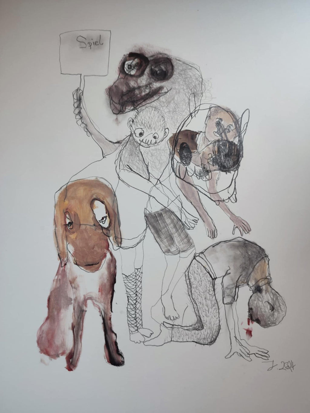 Modern Figurative Surrealism Watercolor Painting, Drawing California Artist
