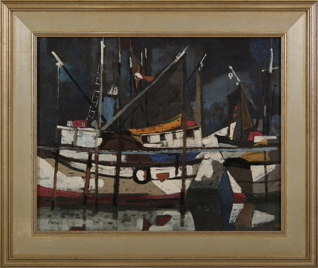 Modernist Oil Painting Abstract Dock with Boat Judith Shahn