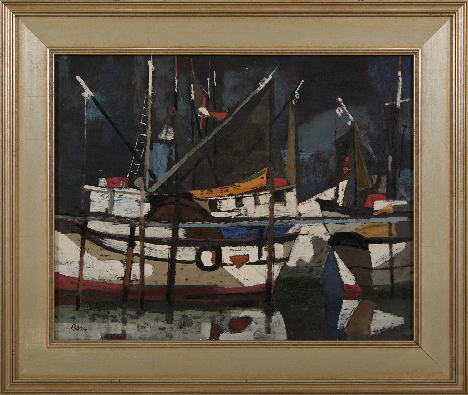 Modernist Oil Painting Abstract Dock with Boat Judith Shahn