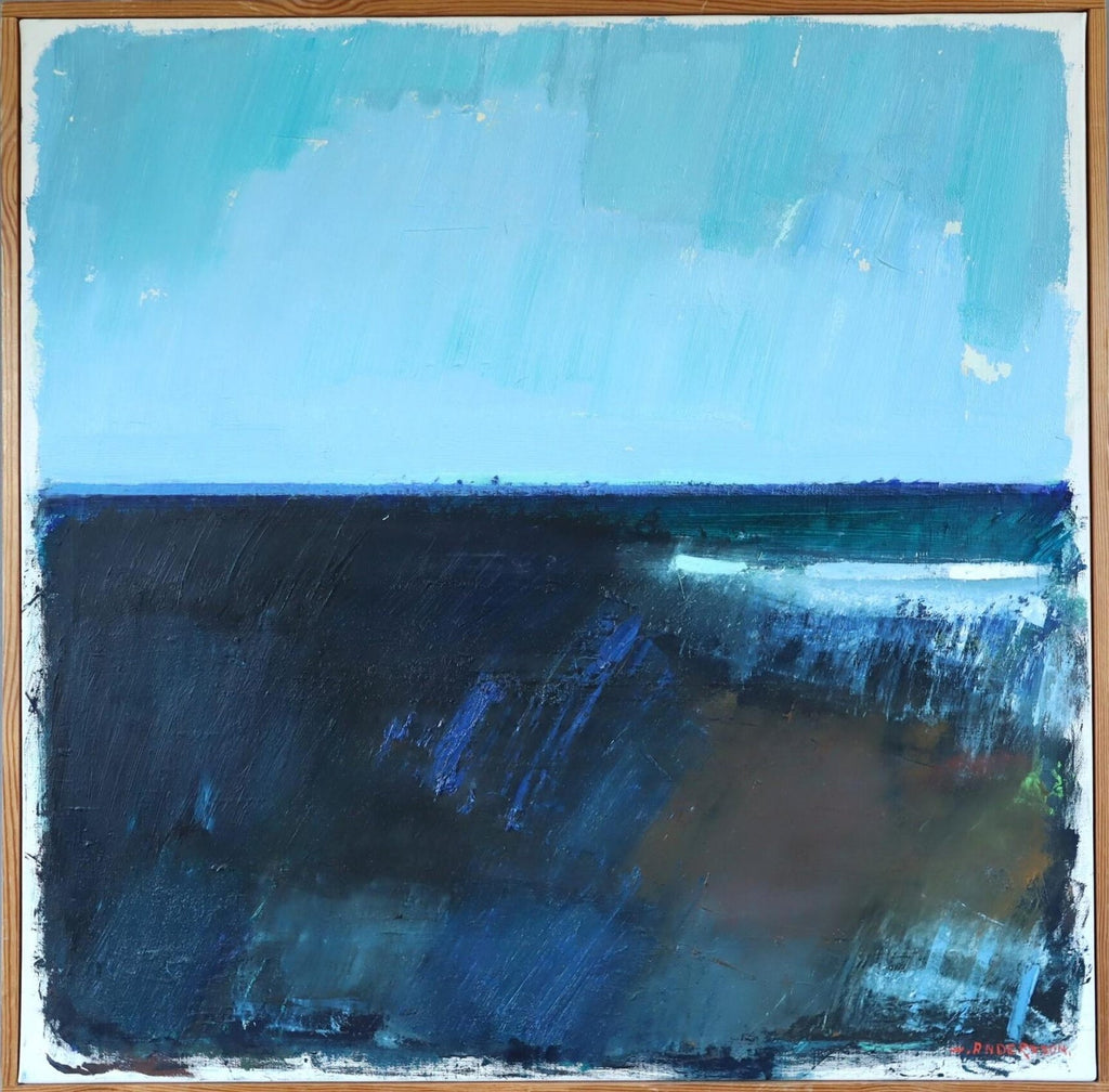 Abstract Expressionist Landscape Israeli Modernist Oil Painting, Moody Blue