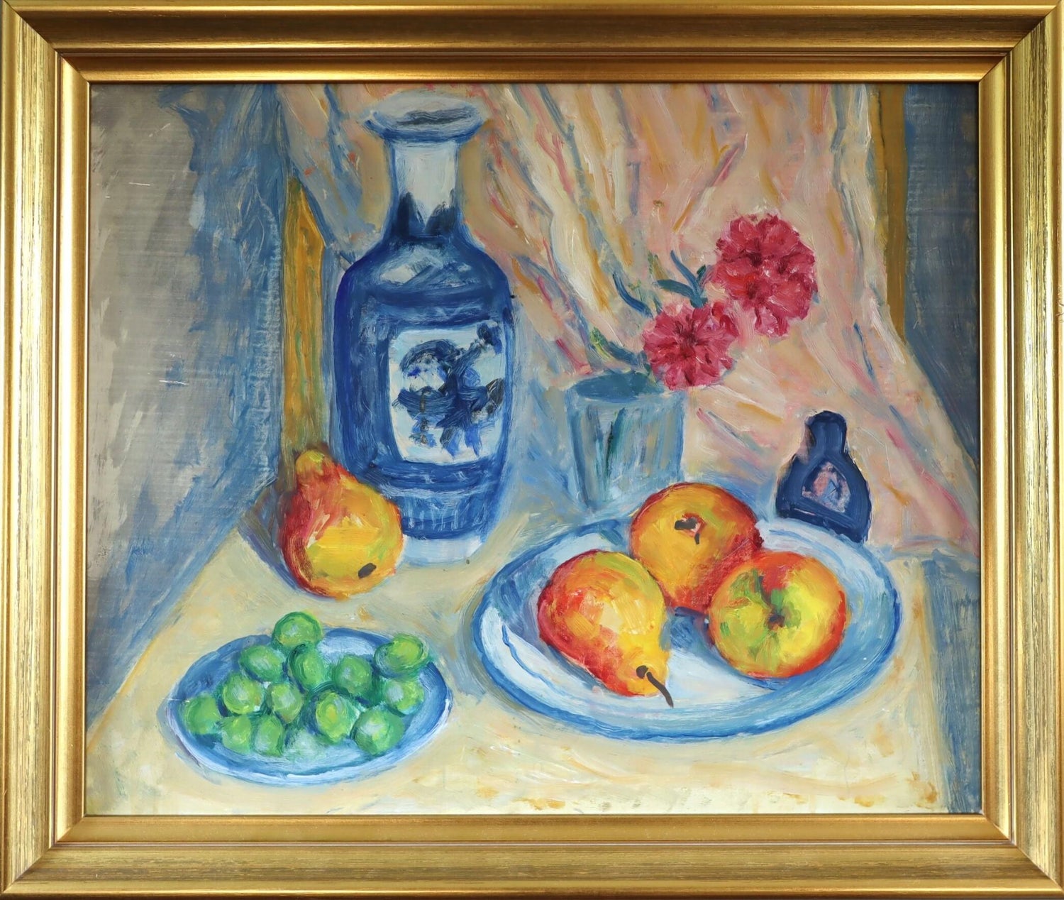 Israeli Folk Art Oil Painting Pomegranates Naive Style Still Life Hedva Yardeni