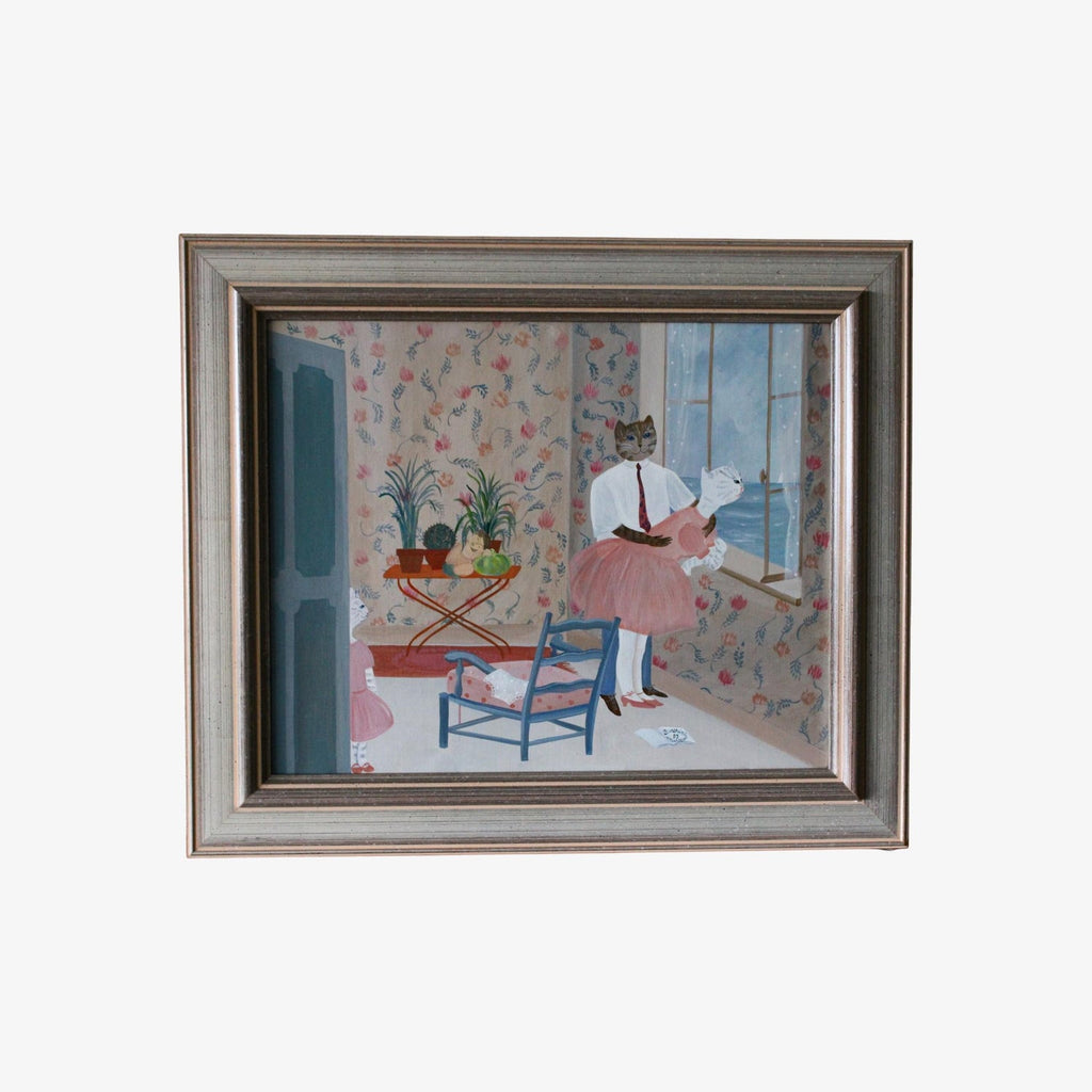 Whimsical French Folk Art, Naive, Oil Painting  Madeline Marie Christine Clavier