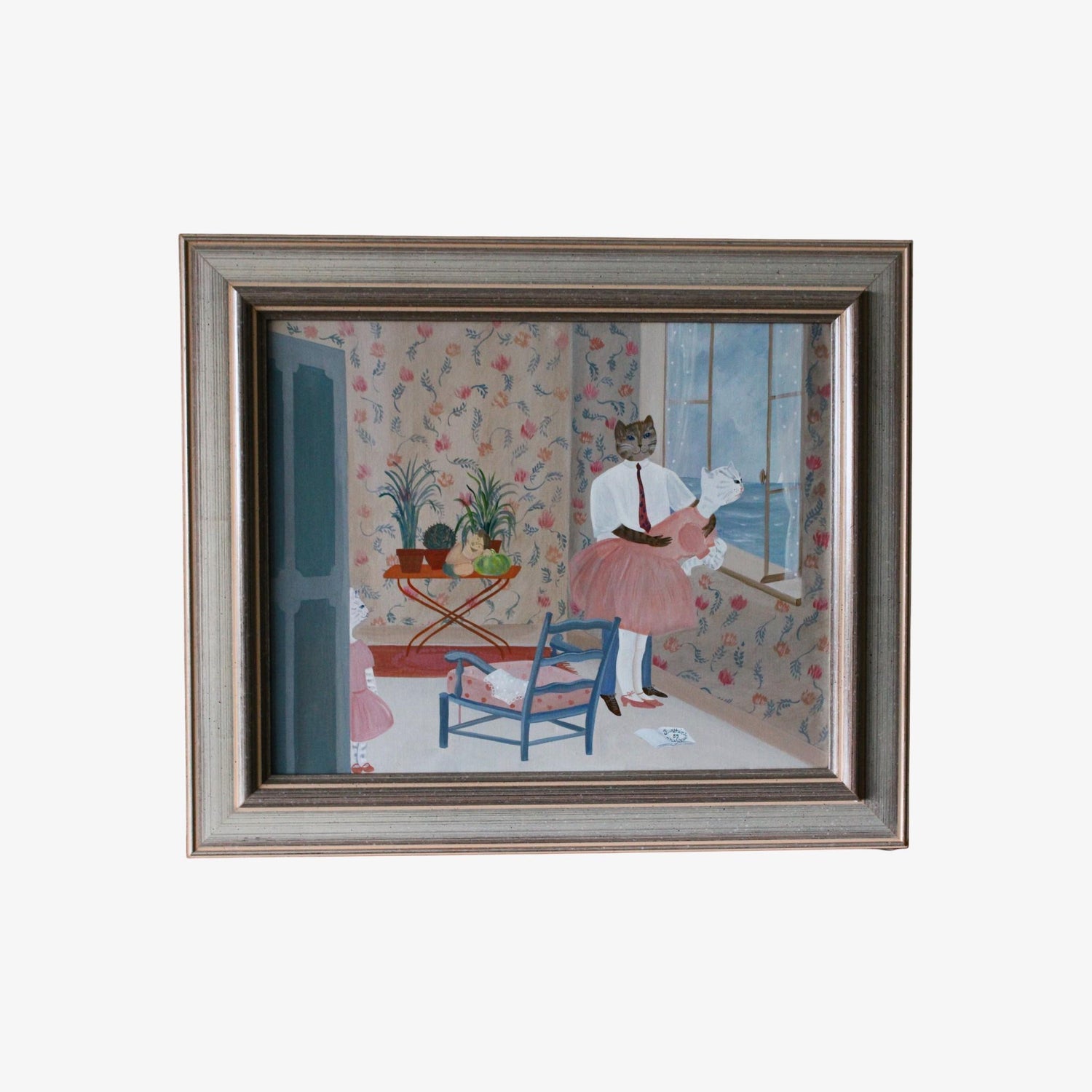 Whimsical French Folk Art, Naive, Oil Painting  Madeline Marie Christine Clavier