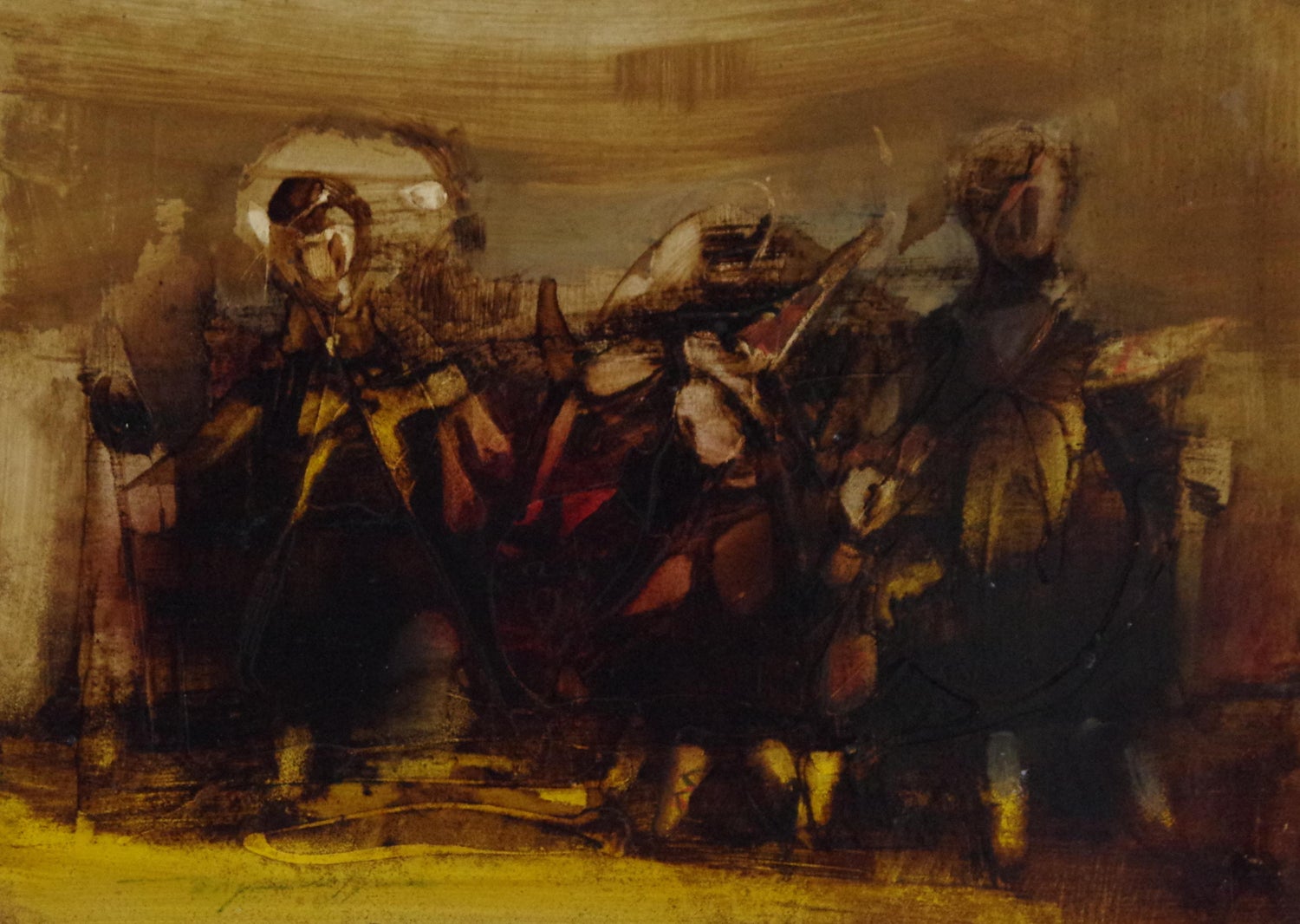 Mod French Oil Painting Semi Abstract Colorful Composition Israeli Nissan Engel