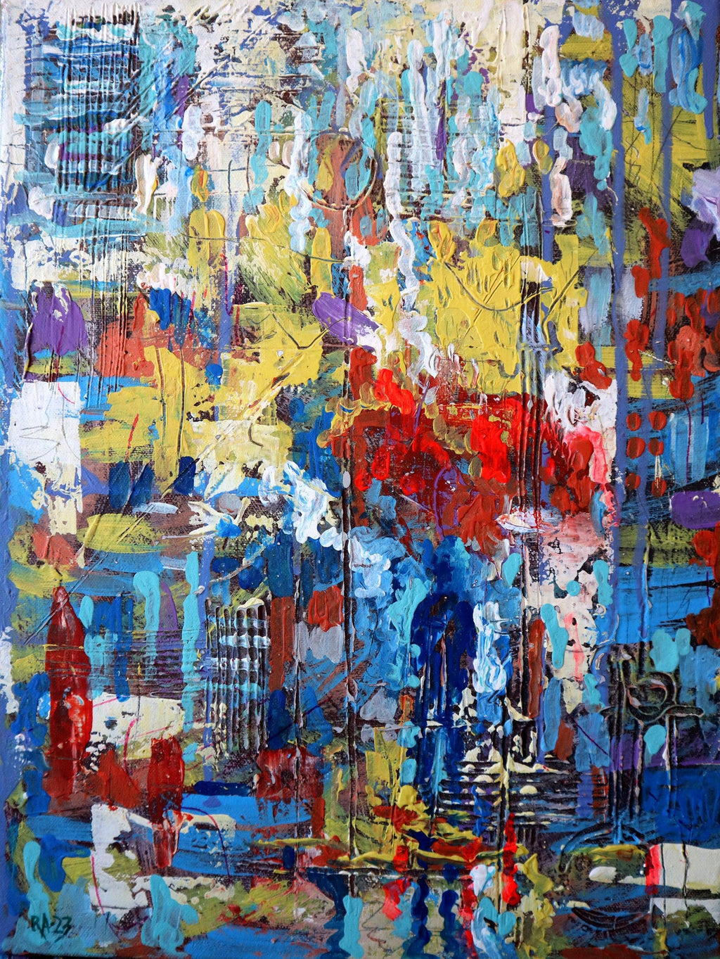 Abstract Cityscape 1960 Oil Painting Signed Chait Expressionist NYC City Scene