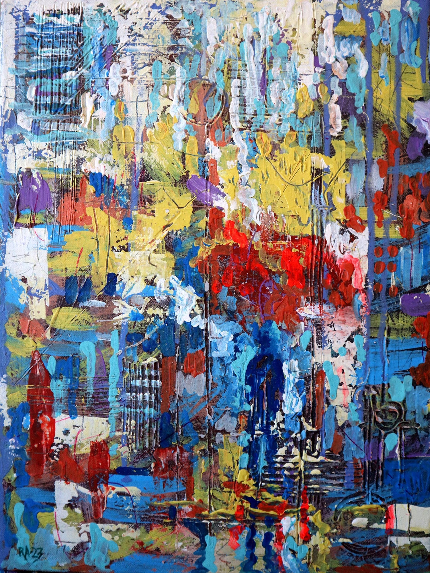Abstract Cityscape 1960 Oil Painting Signed Chait Expressionist NYC City Scene