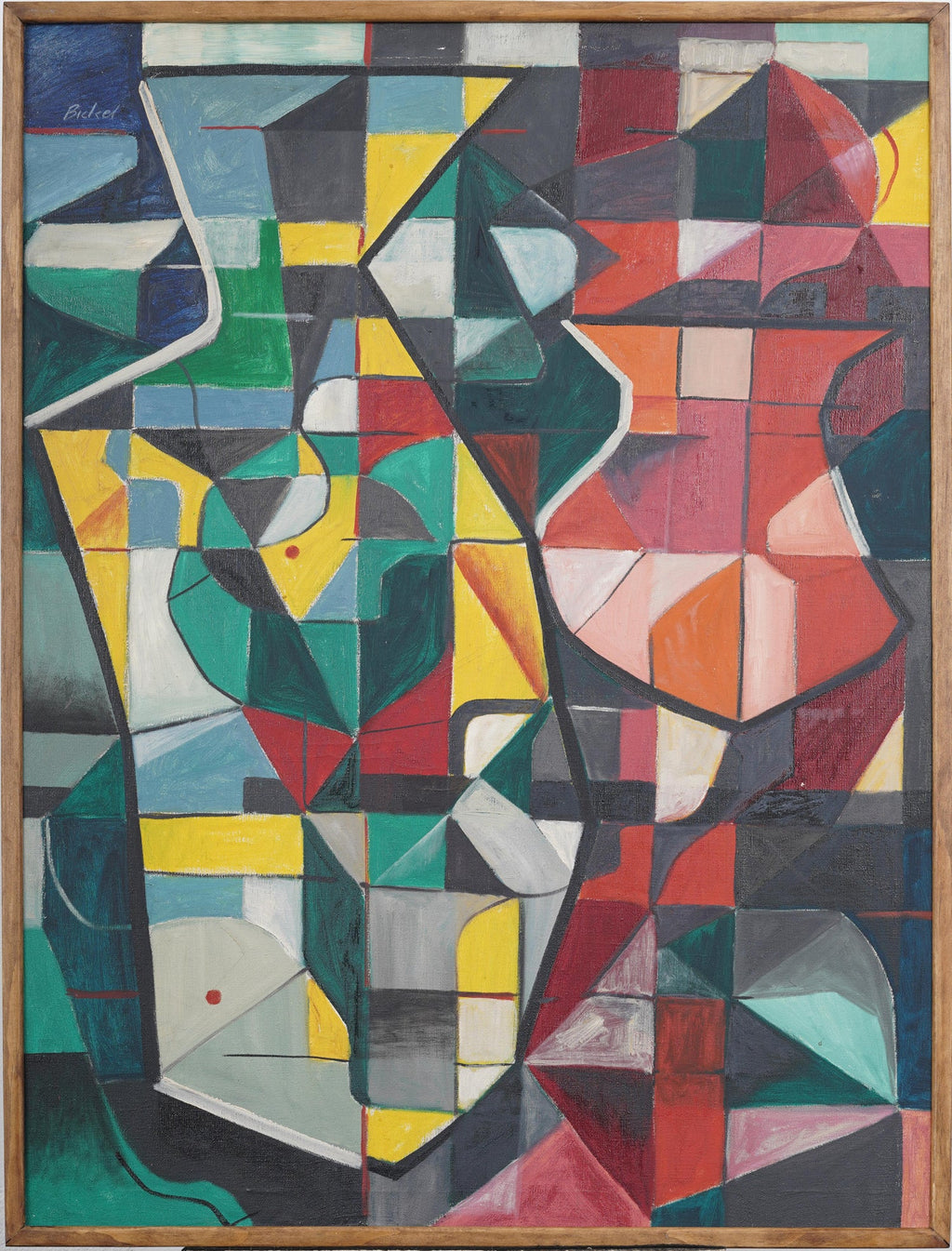 Large Israeli 1950's Mod Modernist Abstract Oil Painting Cubist Morris Lazar