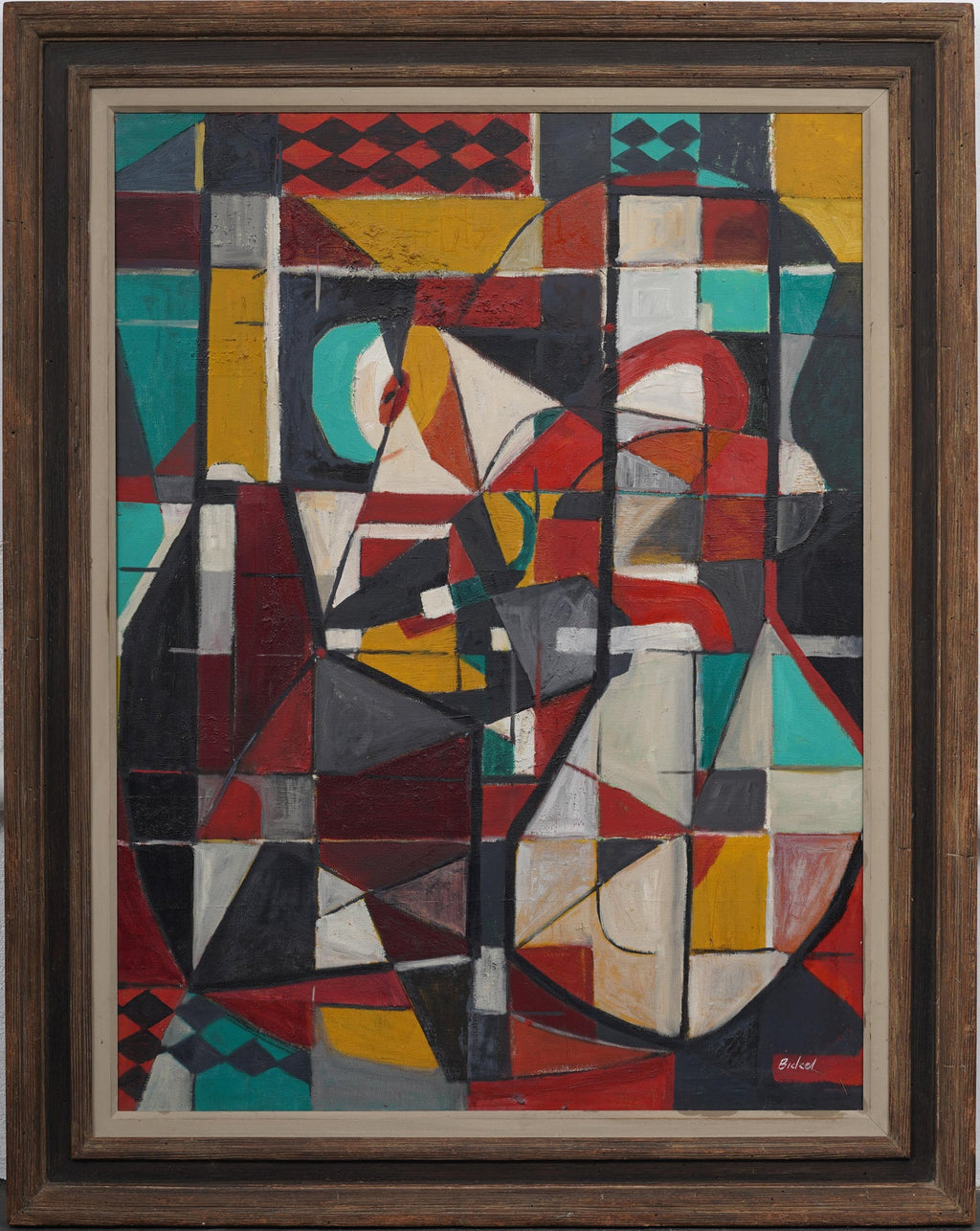 Israeli Cubist Modernist Oil Painting "Rosh Shiryon Abir" Armor