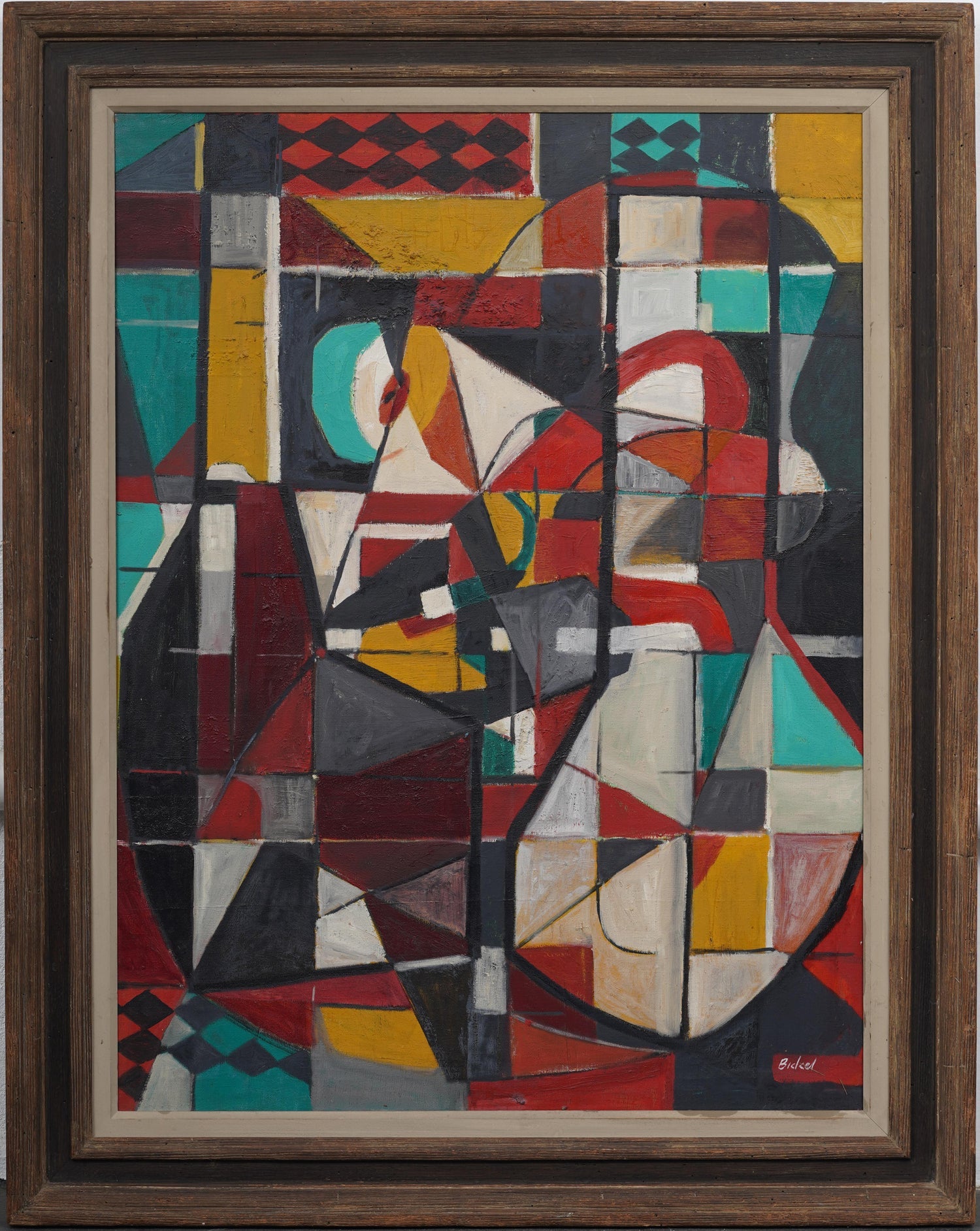 Large Israeli 1950's Mod Modernist Abstract Oil Painting Cubist Morris Lazar