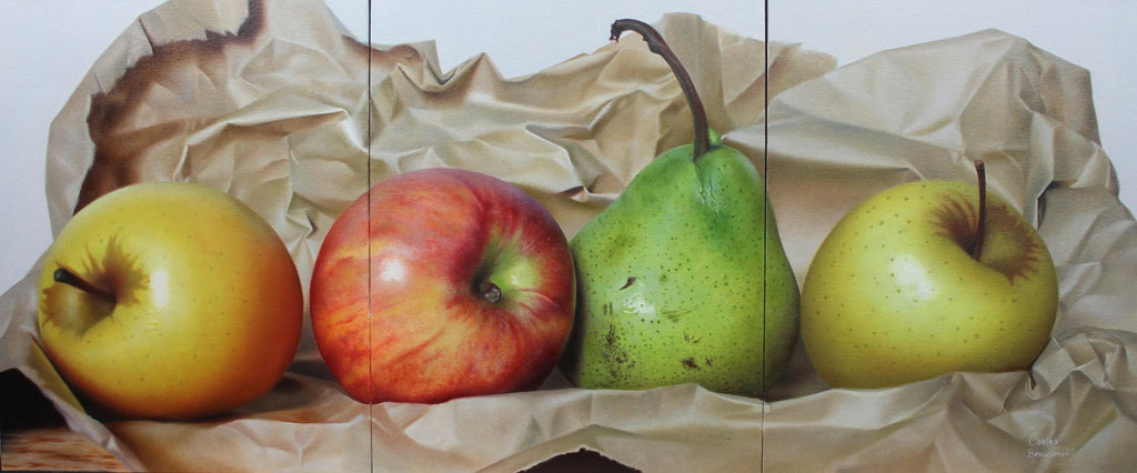 Large Trompe L'oeil Oil Painting Rene Chavelle Belgian Photo Realist Peppers