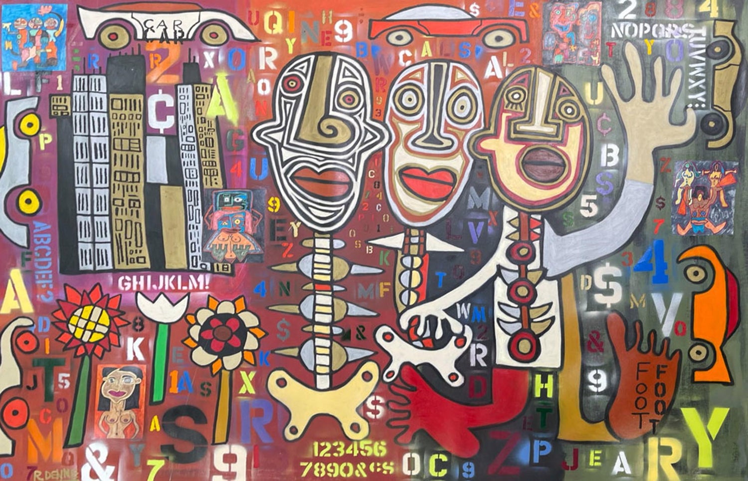 Outsider Art Abstract Surrealist Spray Paint Mixed Media Painting Mason Rader