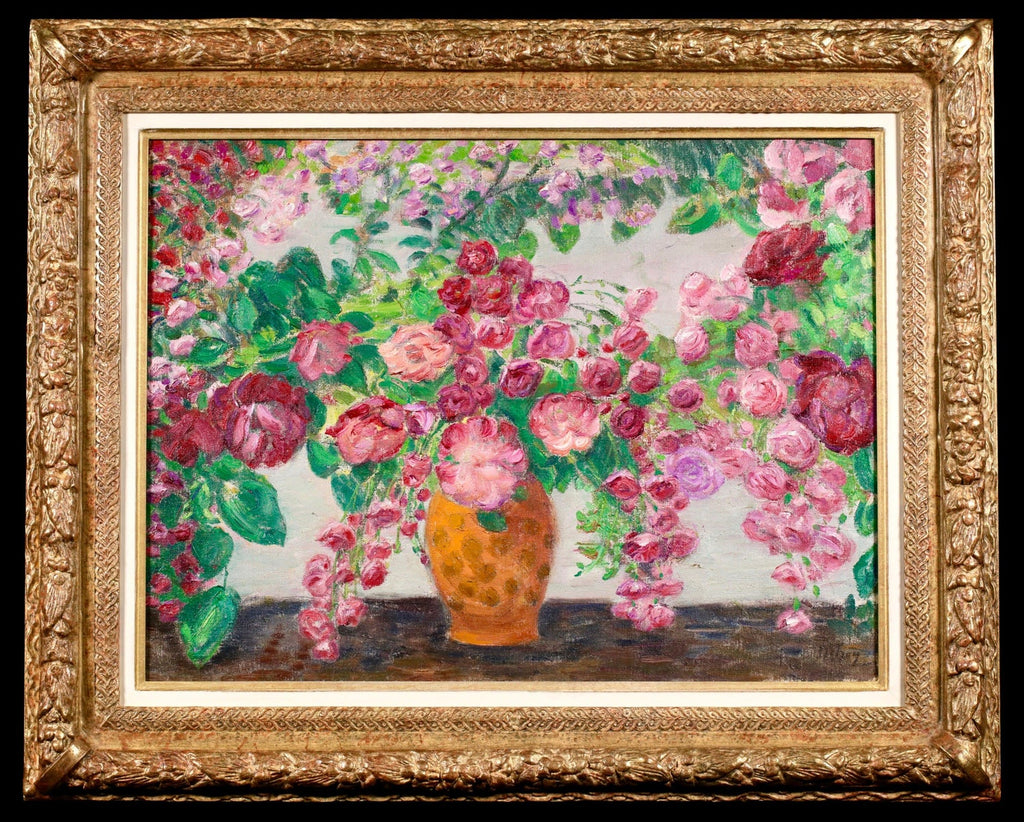 Large Post Impressionist Oil Painting Jean Chaleye, Rose Bouquet Findlay Gallery