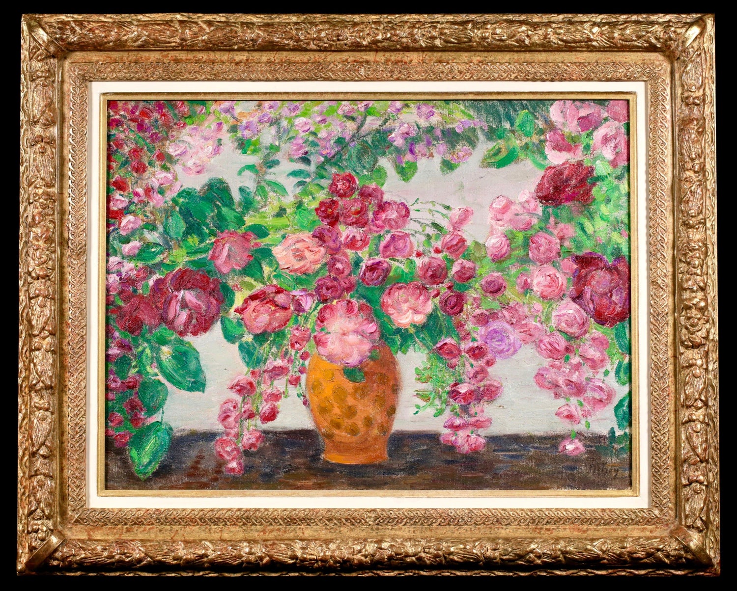 Large Post Impressionist Oil Painting Jean Chaleye, Rose Bouquet Findlay Gallery