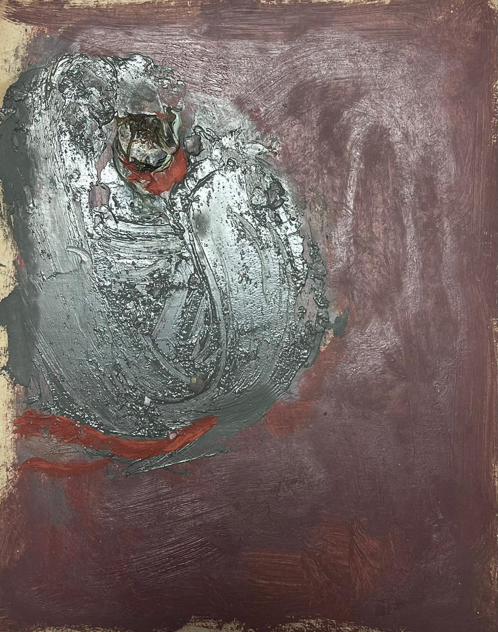 1963 French Japanese Art Brut Abstract Oil Painting Akira Kito Diable et Rouge