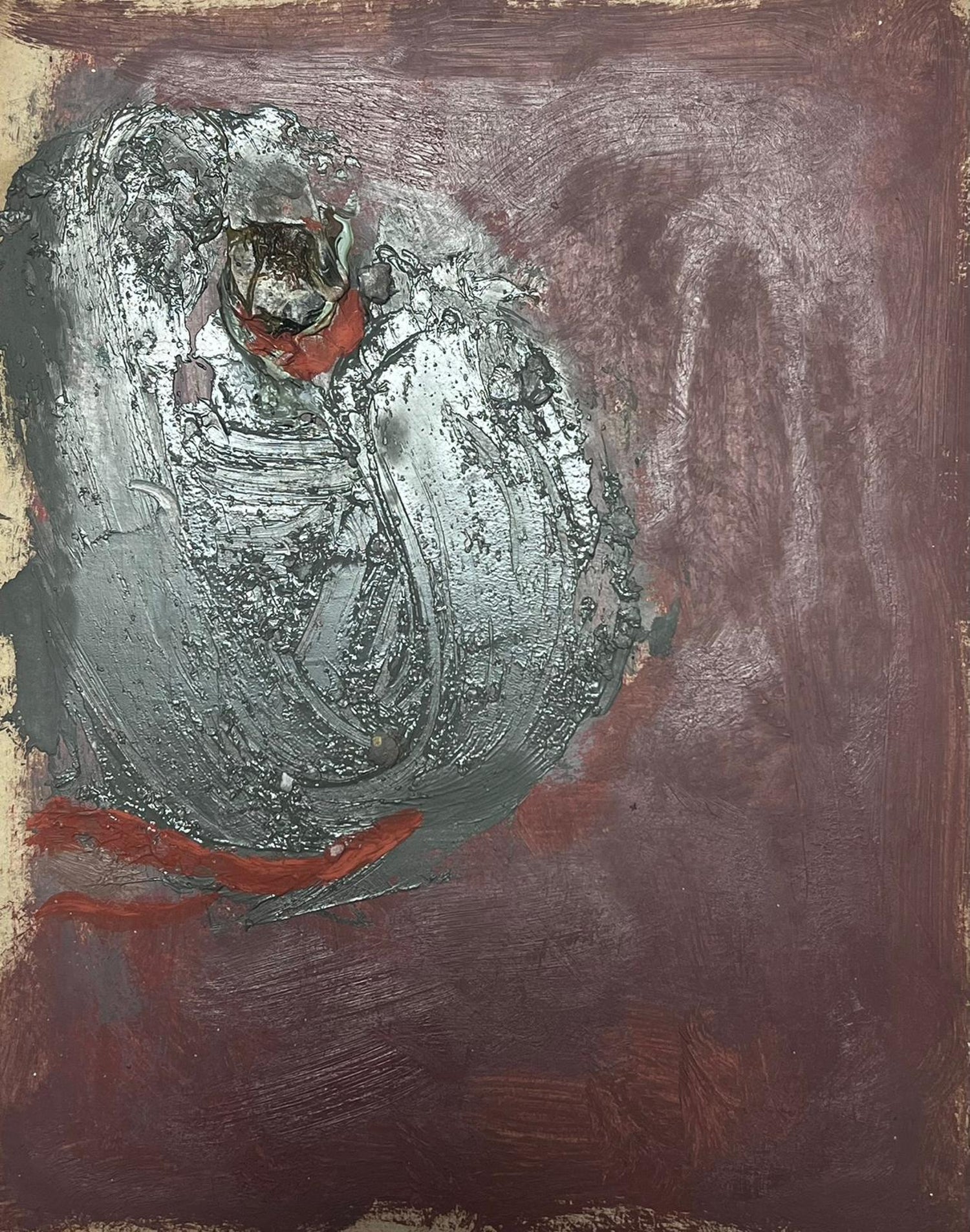 1963 French Japanese Art Brut Abstract Oil Painting Akira Kito Diable et Rouge