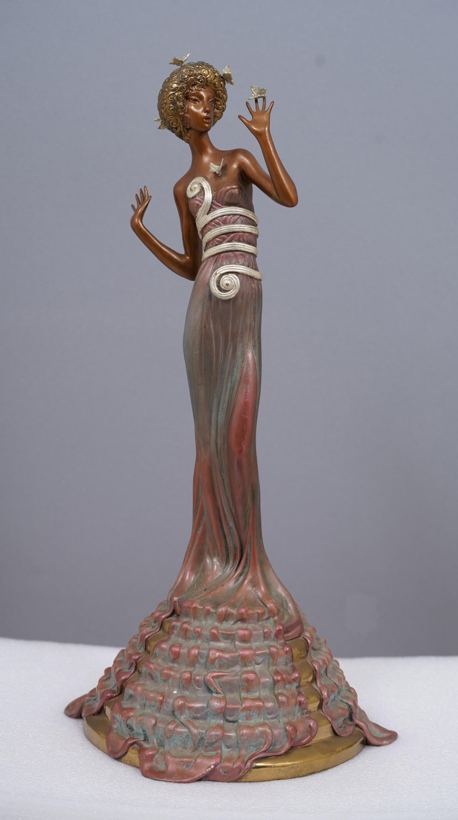 Polychrome Bronze Sculpture Jazz Nightclub Singer Clarinet Player Bruno Luna