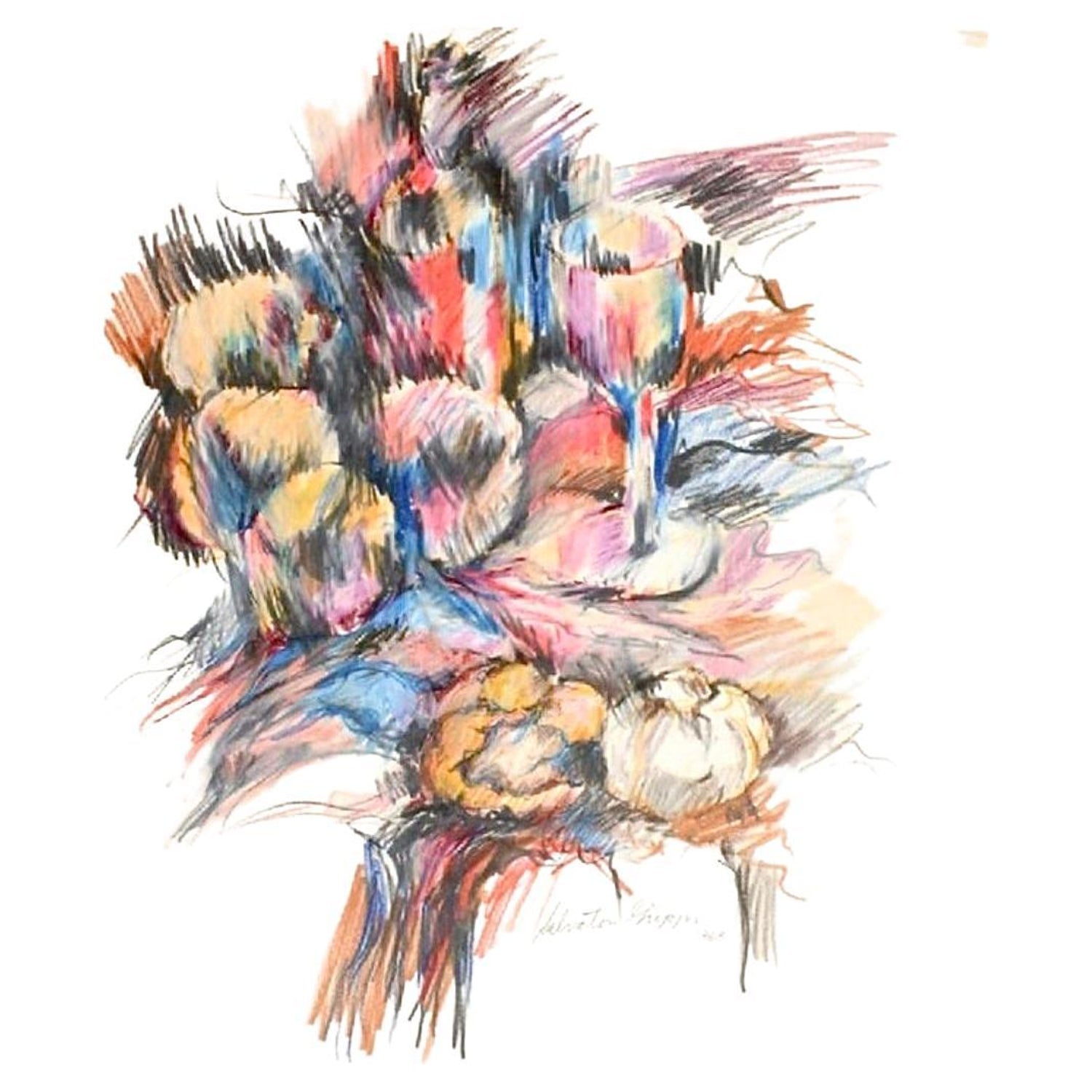 Boston Expressionist Conte Pencil Drawing "Still Life with Flies" Hyman Bloom
