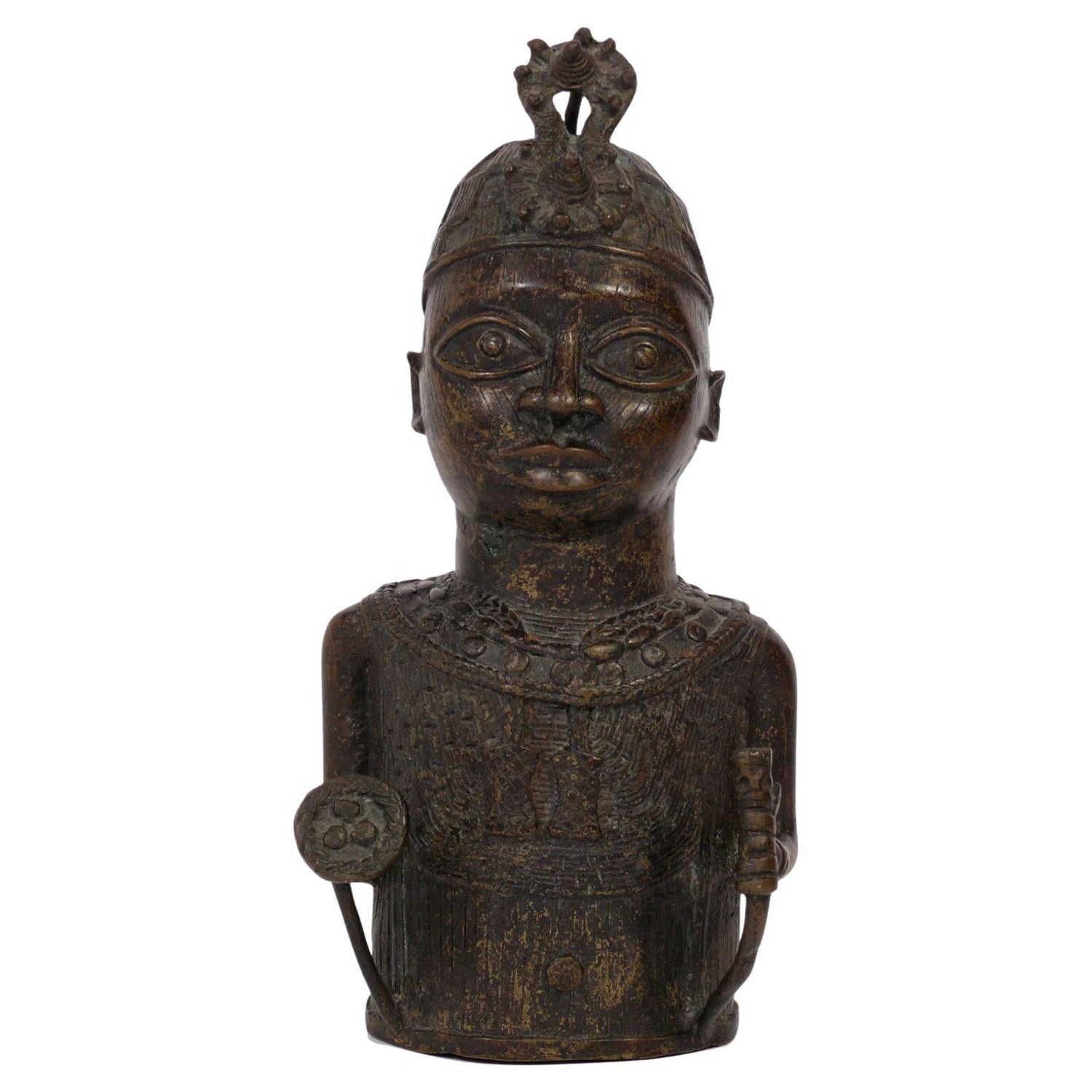 Rare African Solid Benin Bronze Ceremonial Throne Chair Multi Figure Sculpture