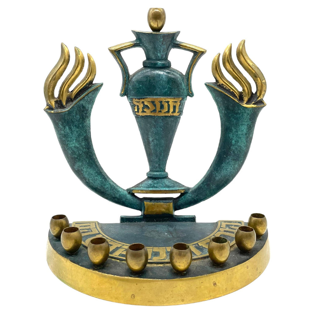 RARE Judaica Holocaust Memorial Menorah Bronze Sculpture