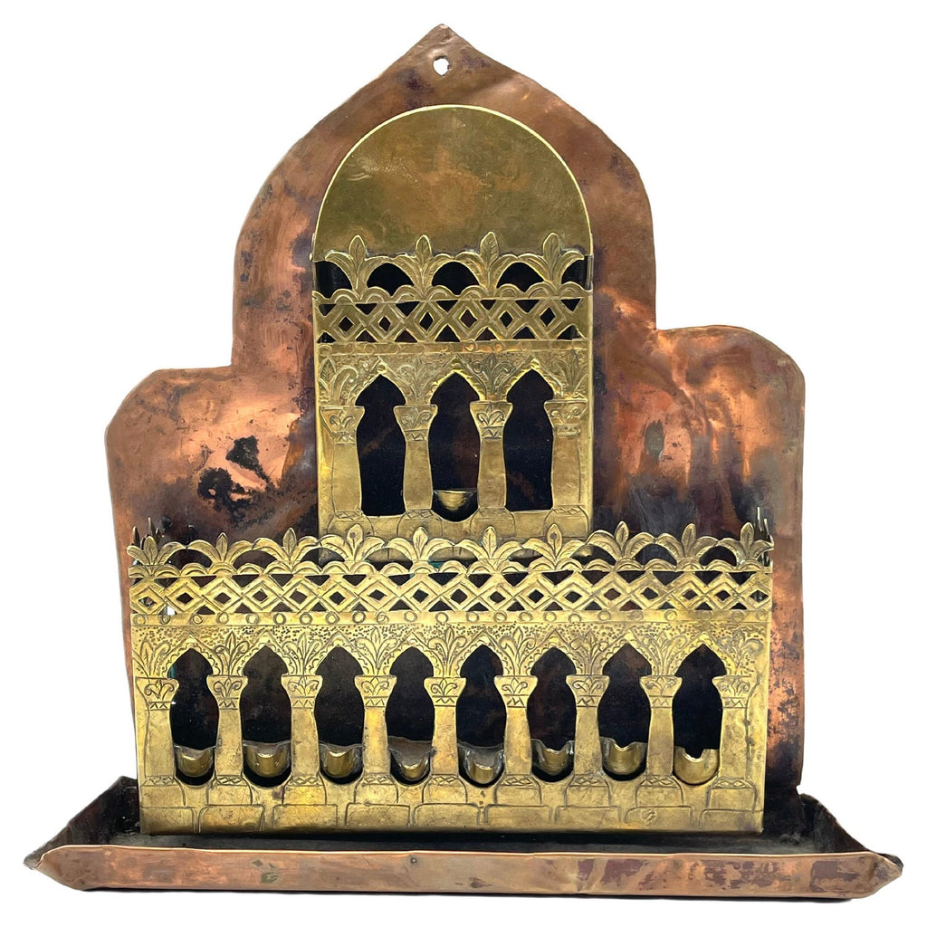 Rare Antique Judaica Hanging Bronze Jewish Synagogue or Temple Oil Lamp w Chain