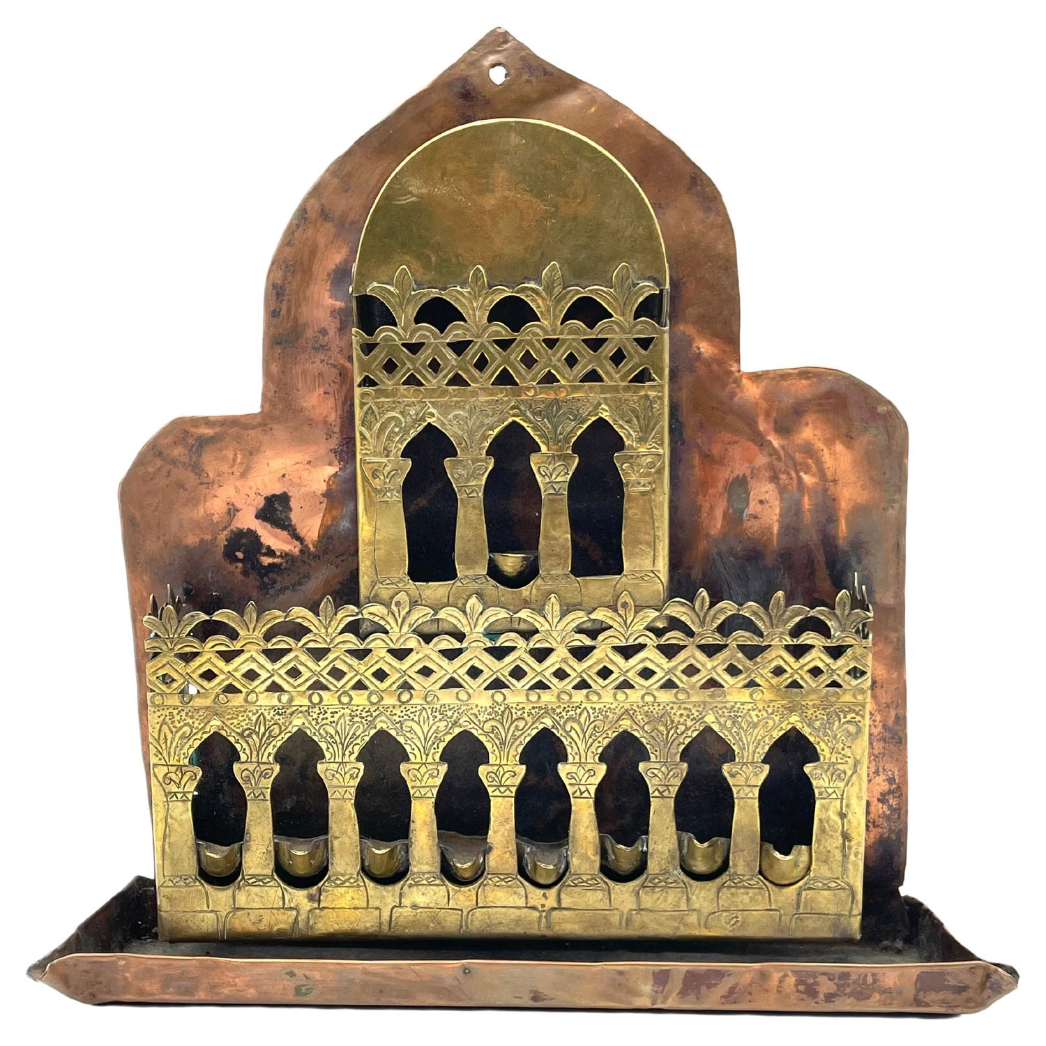 Rare Antique Judaica Hanging Bronze Jewish Synagogue or Temple Oil Lamp w Chain