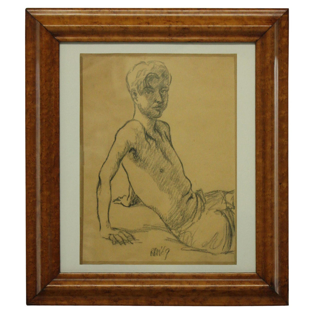 Large Drawing of Boy by French Armenian Modernist Jean Jansem Ecole De Paris Art