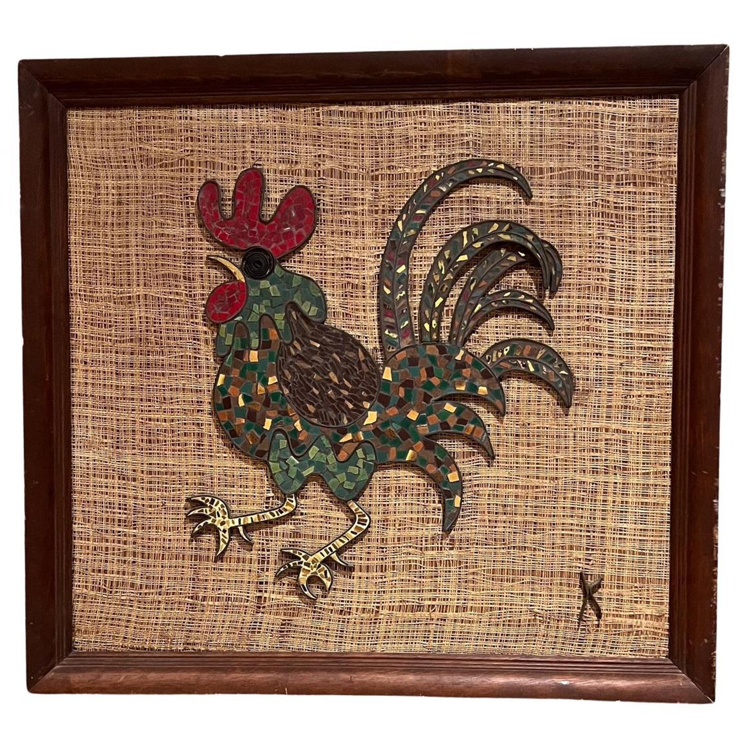 German Israeli Expressionist "Rooster" Batik Style Painting Print on Silk Fabric