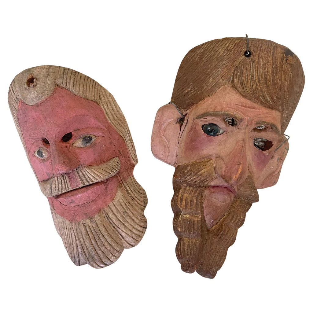 Hand Carved Painted Wood Folk Art Americana Sculpture Pair American Gothic