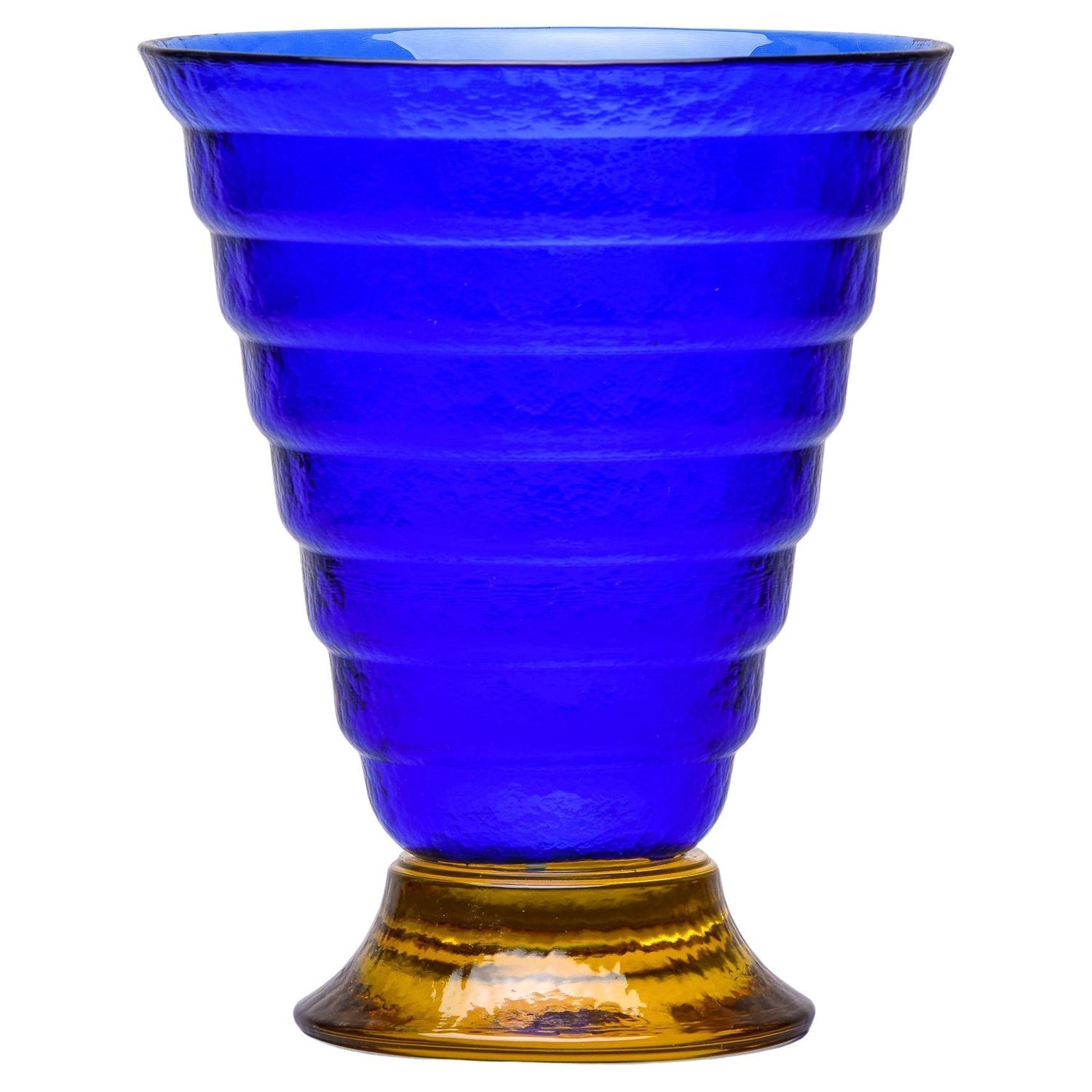 Seguso Murano Italian Art Glass Cobalt Gold Aventurine Footed Vase Sculpture