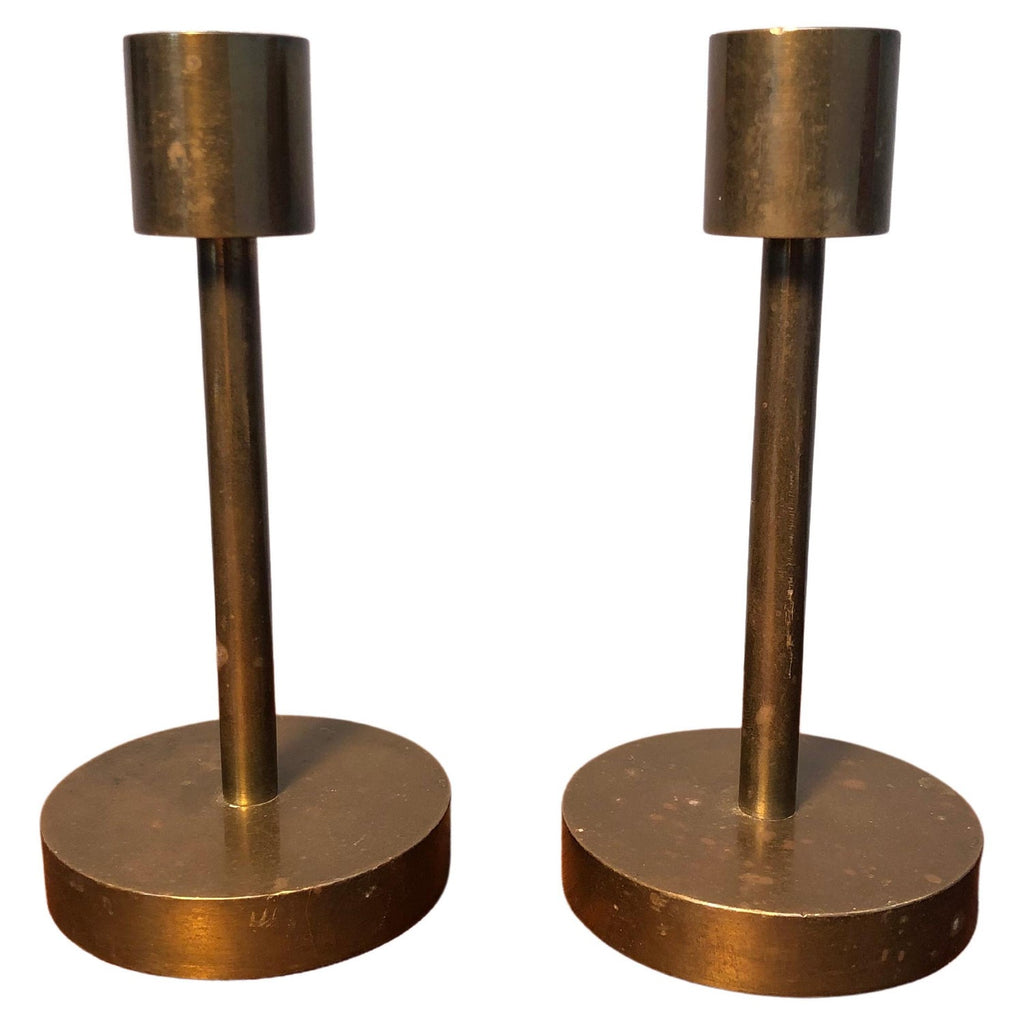 French Gilt Gold Sculpture Sputnik Space Age Post Modern Pair Candlesticks