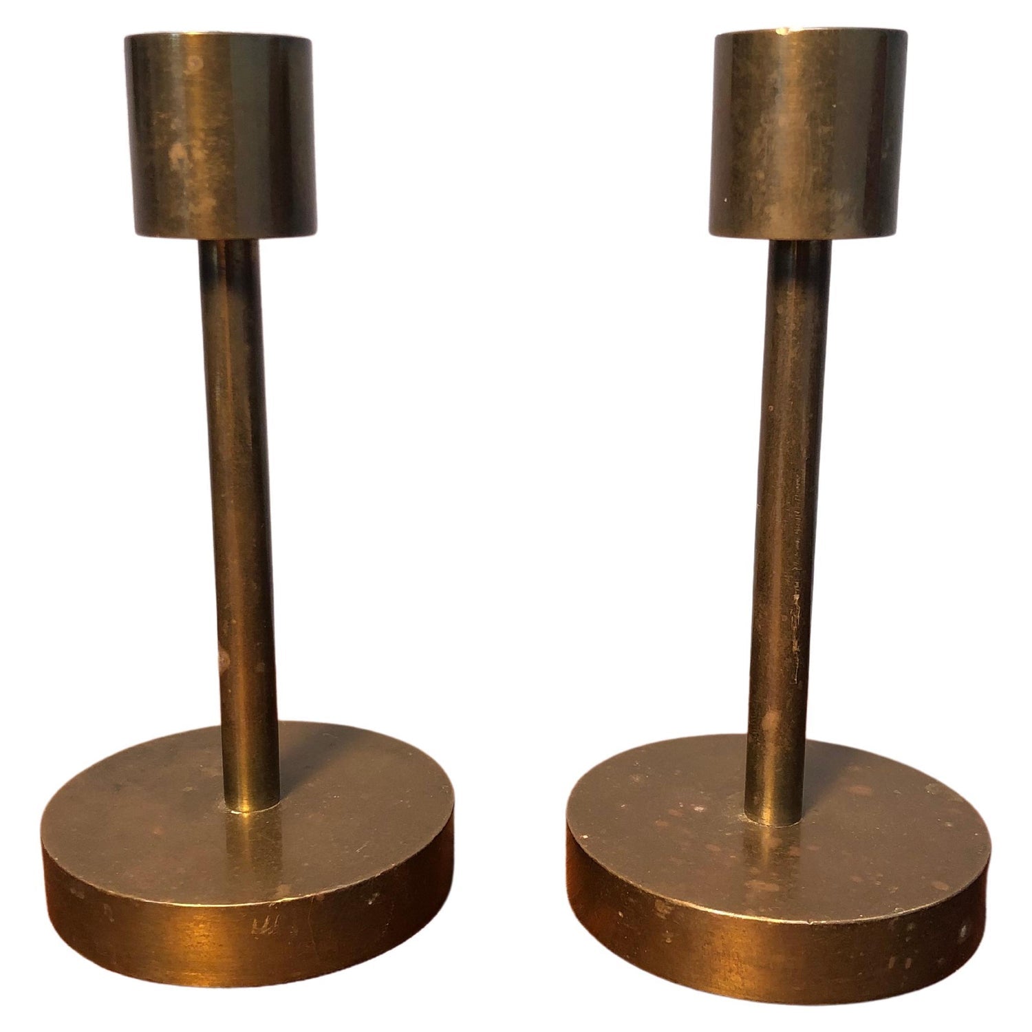 French Gilt Gold Sculpture Sputnik Space Age Post Modern Pair Candlesticks