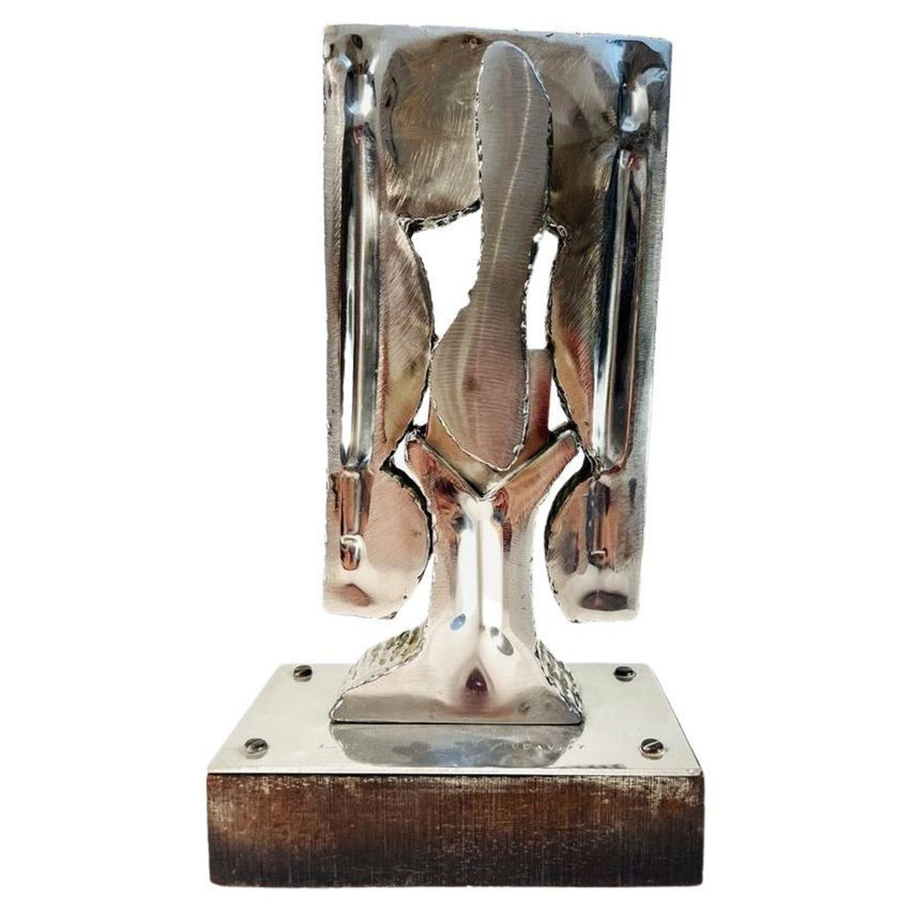 French Brutalist Silvered Cast Bronze Sculpture Lamp Pierre Casenove Fondica Art