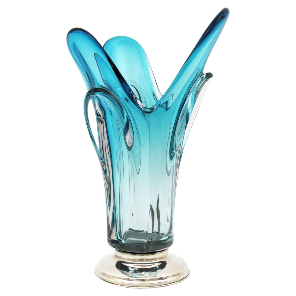 Seguso Murano Italian Art Glass Cobalt Gold Aventurine Footed Vase Sculpture