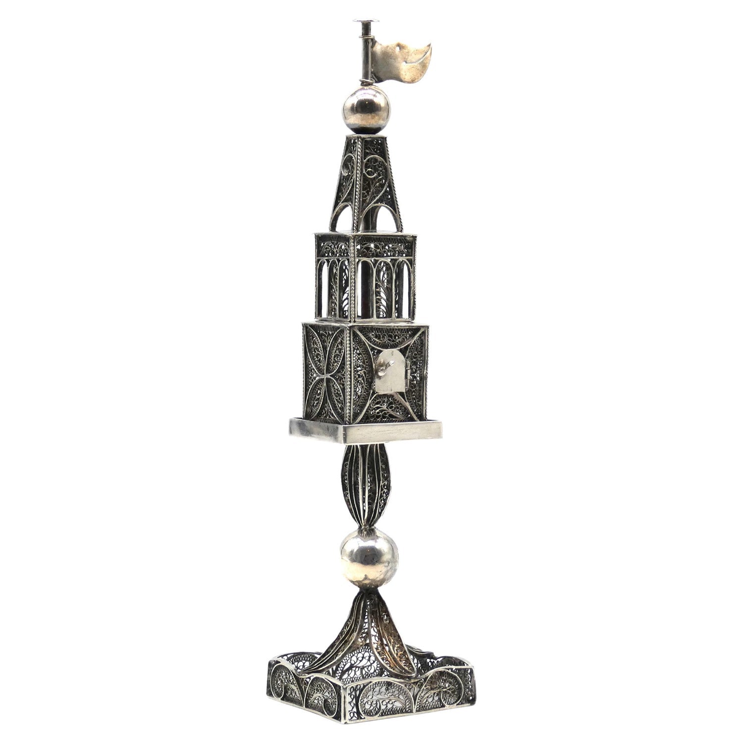Rare 19th C Antique Silver Filigree Judaica Besamim Spice Tower Austro Hungarian