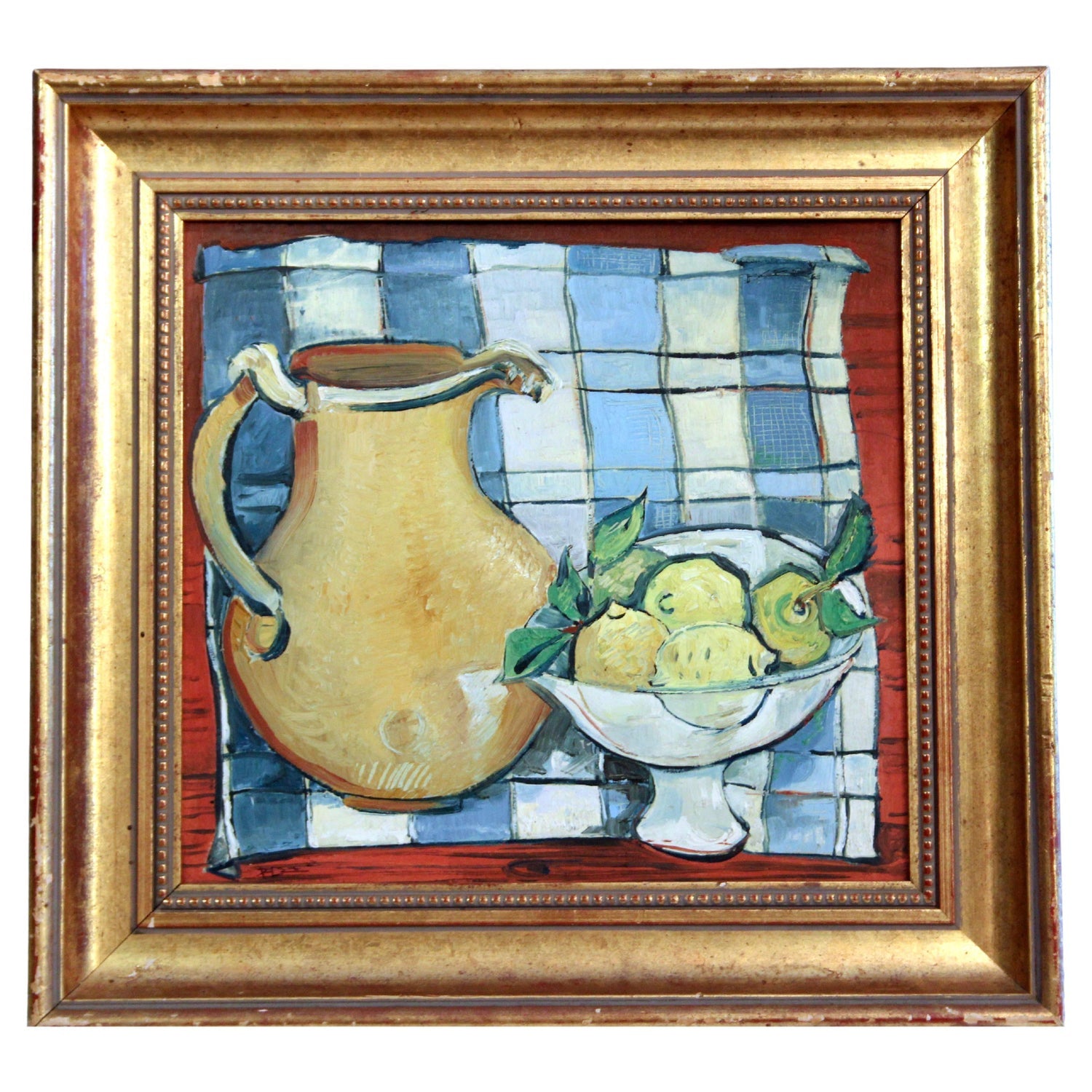 Joseph Maresca Encaustic Wax Oil Painting and Tile On Board Still Life w Fruit