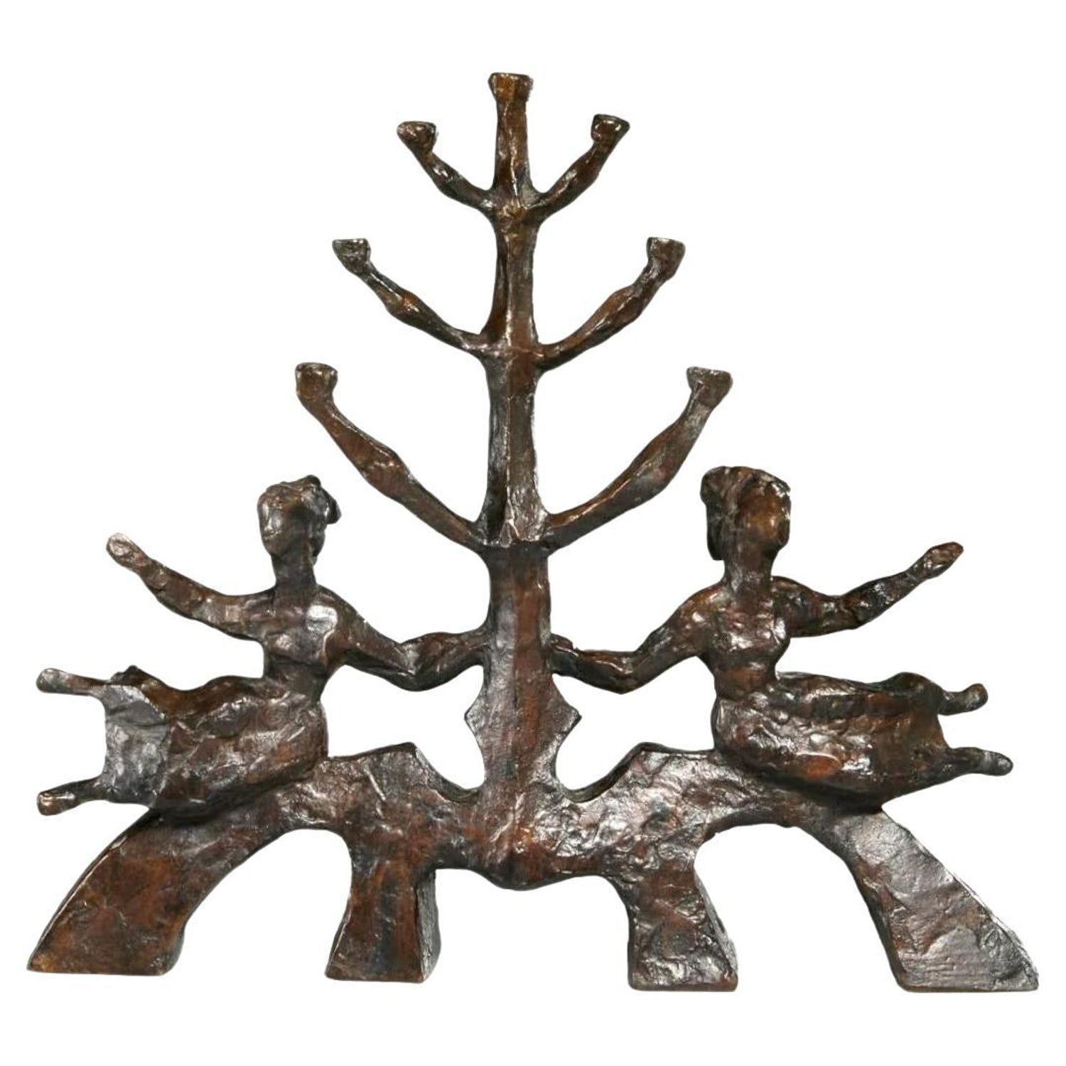 RARE Judaica Holocaust Memorial Menorah Bronze Sculpture