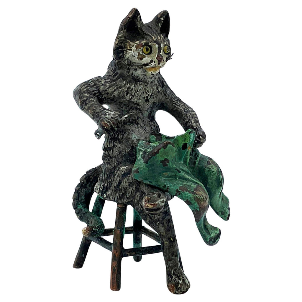Polish Modernist Stretching CAT Bronze Expressionist Art Sculpture