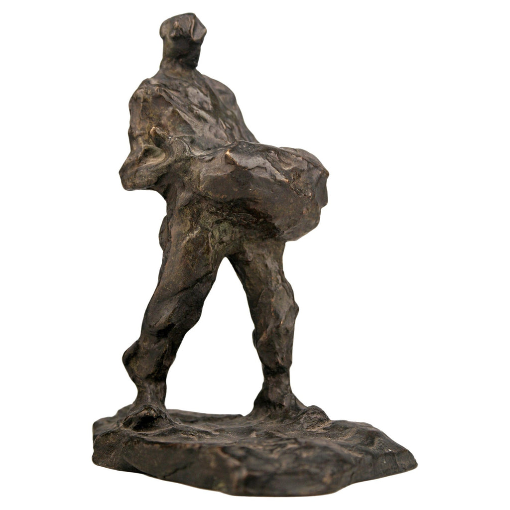 Polish Modernist Man Walking Dog Bronze Expressionist Art Sculpture