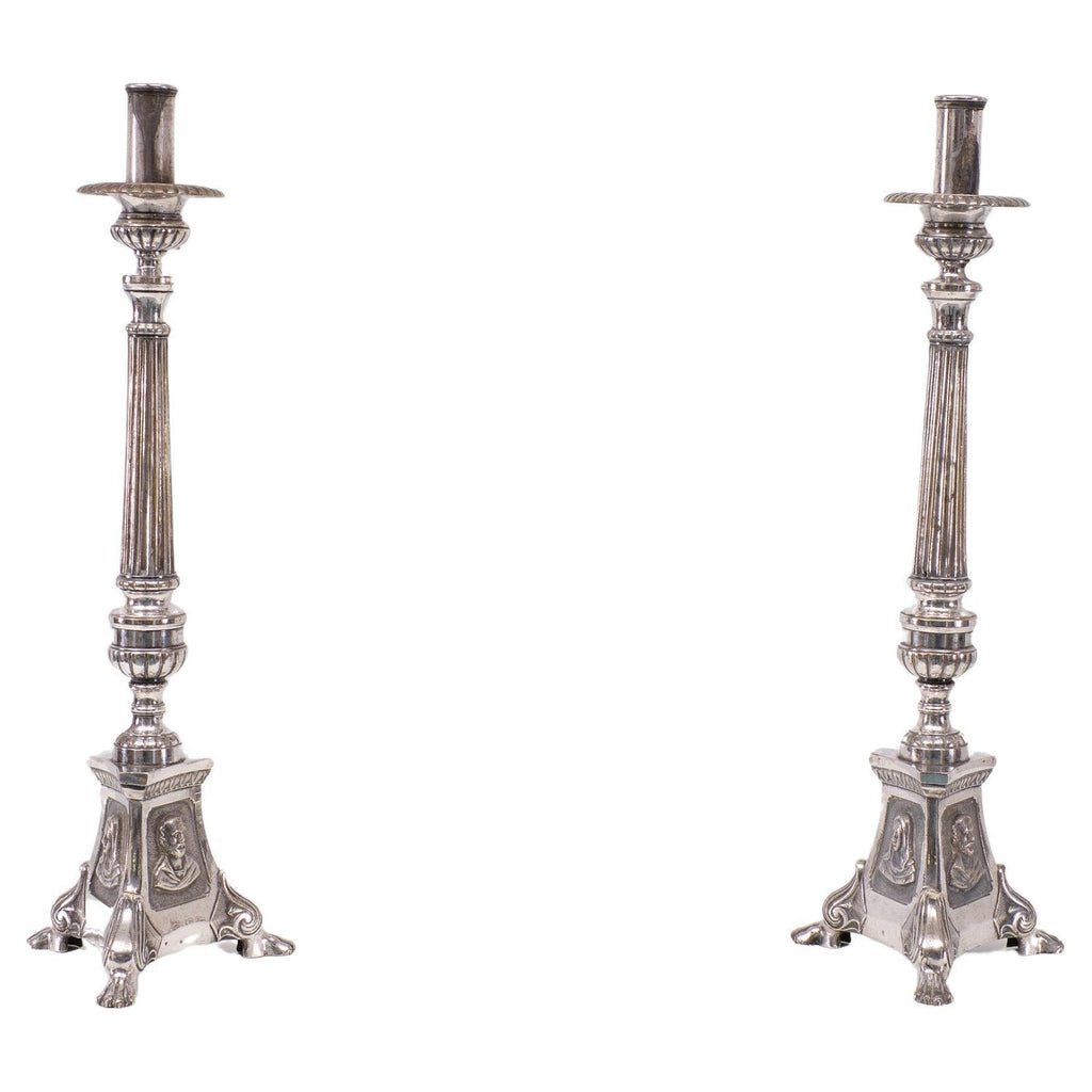 Rare 19th C. Antique Silver Judaica Shabbat Candlesticks Polish Russian, Szekman