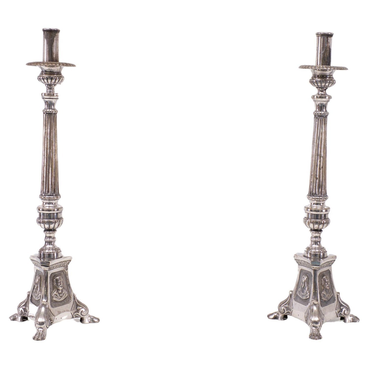 Rare 19th C. Antique Silver Judaica Shabbat Candlesticks Polish Russian, Szekman