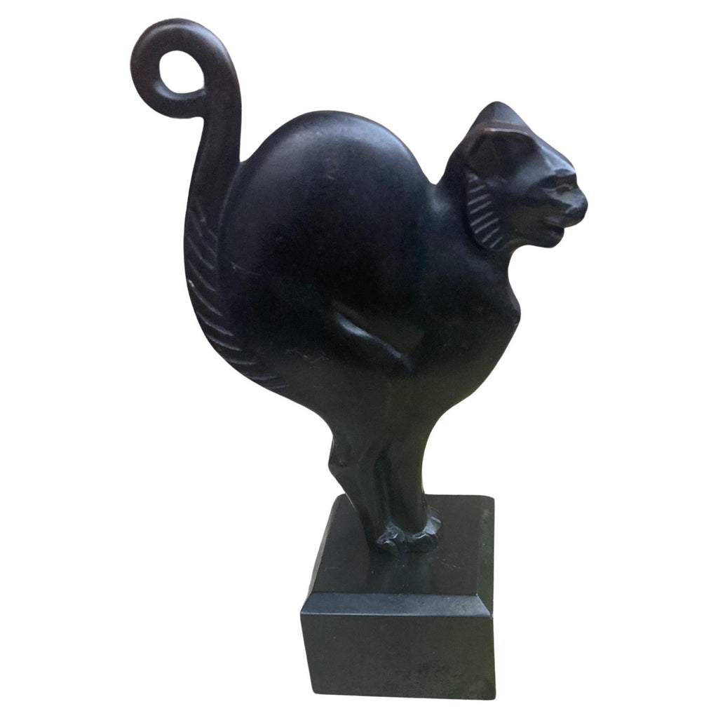 Polish Modernist Stretching CAT Bronze Expressionist Art Sculpture