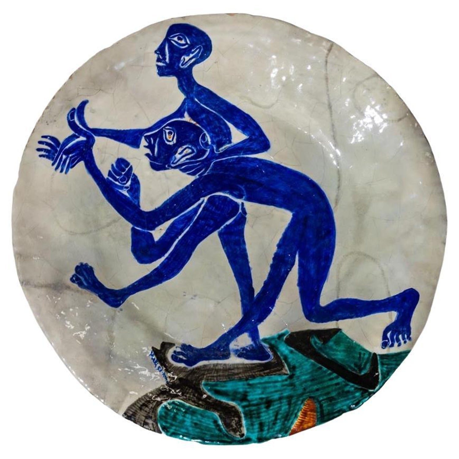 Glazed Ceramic Sculpture Plaque WPA Artist NYC Frank Kleinholz Couple of Lovers