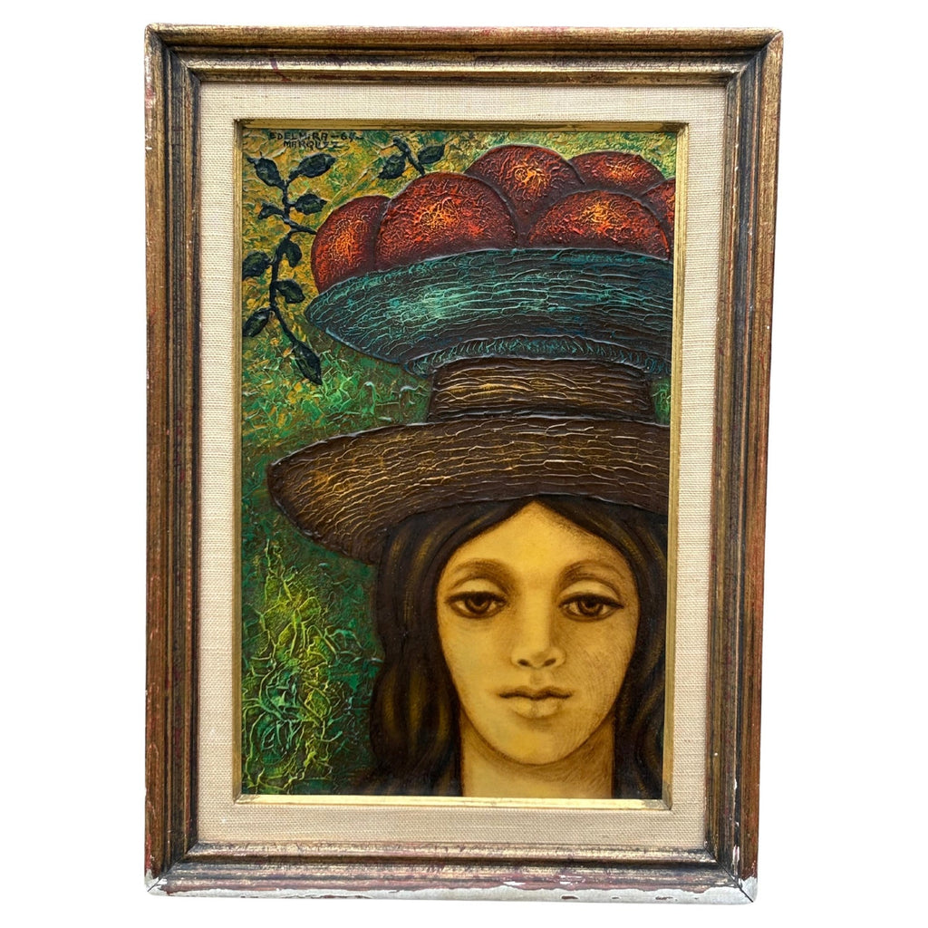 Folk Art Mexican Girl "Emborrachate" Oil Painting on Burlap