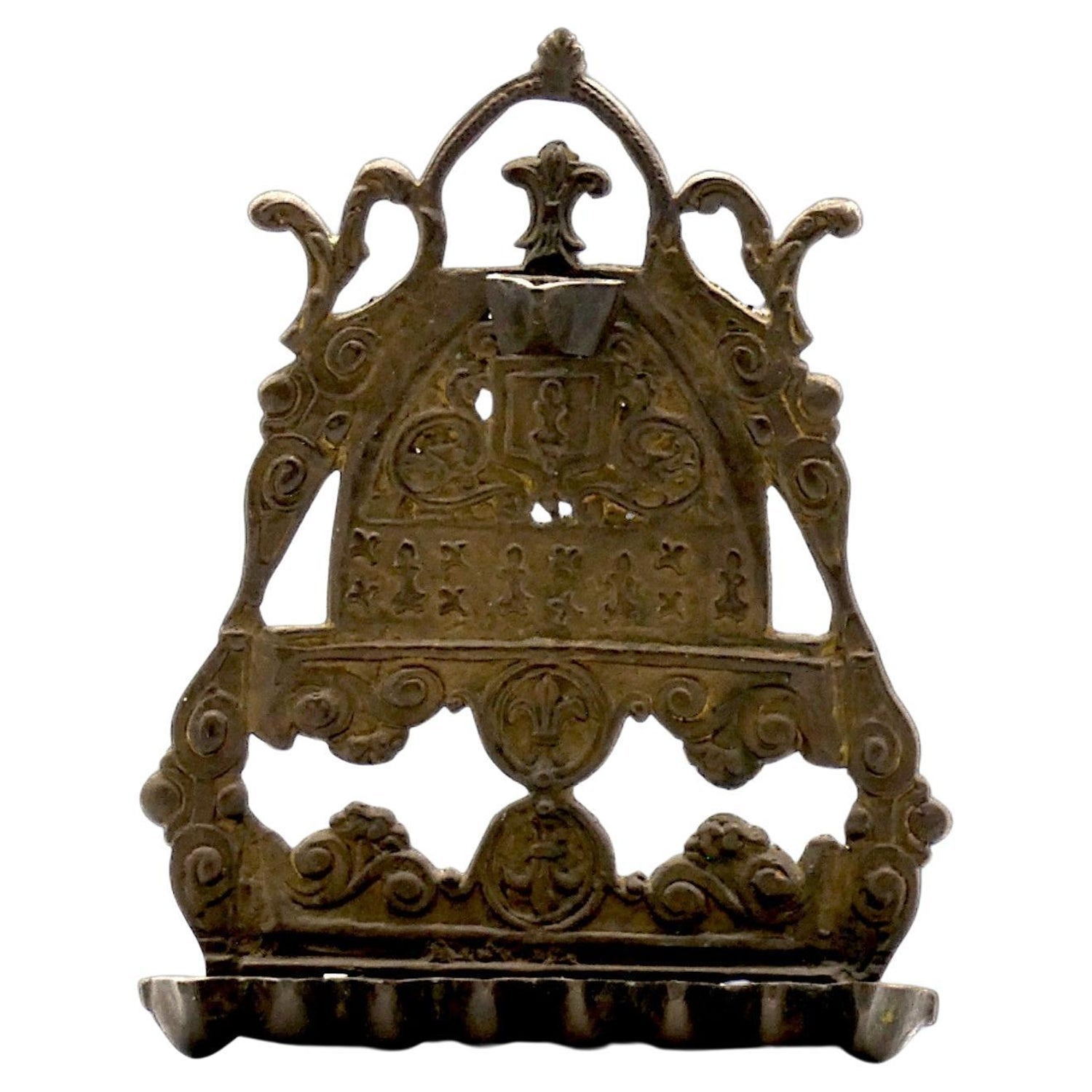 Rare Antique Judaica Hanging Bronze Jewish Synagogue or Temple Oil Lamp w Chain