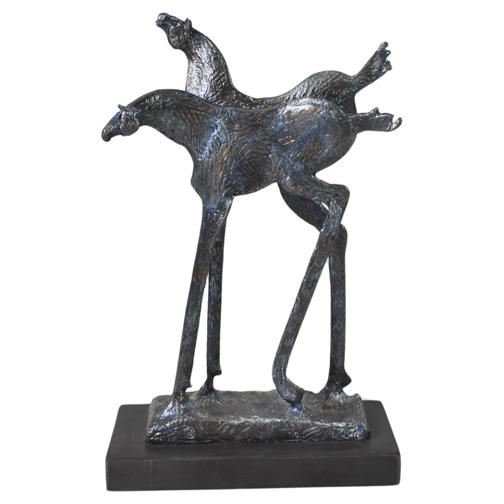 Polish Modernist Prancing Horses Bronze Expressionist Art Sculpture
